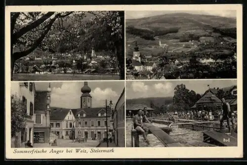 AK Anger, Ortsansichten mit Umgebung, Schwimmbad und Kirche