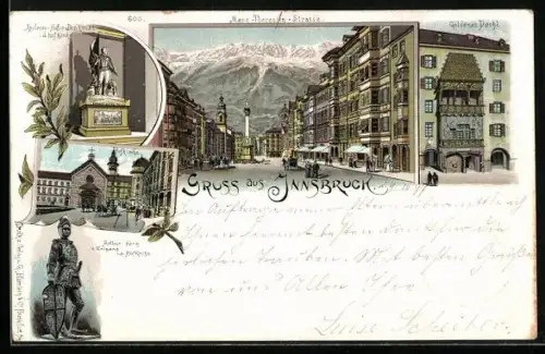 AK Innsbruck, Maria Theresien Strasse, Andreas Hofer Denkmal, Hofkirche