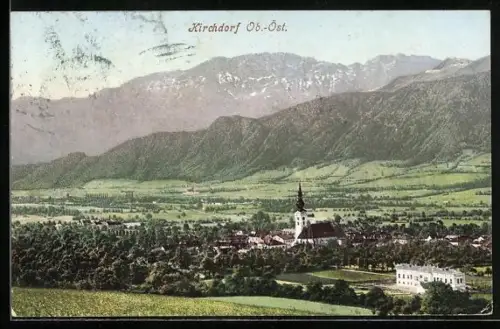 AK Kirchdorf /Ob. Öst., Ortsansicht aus der Vogelschau