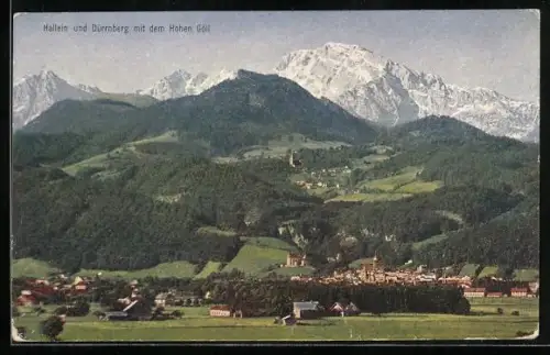 AK Hallein, Ortsansicht mit Dürnberg und dem Hohen Göll