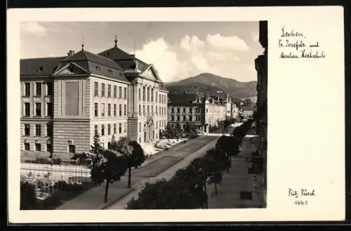 AK Leoben, Fr. Josefstrasse mit Hotel und Hochschule