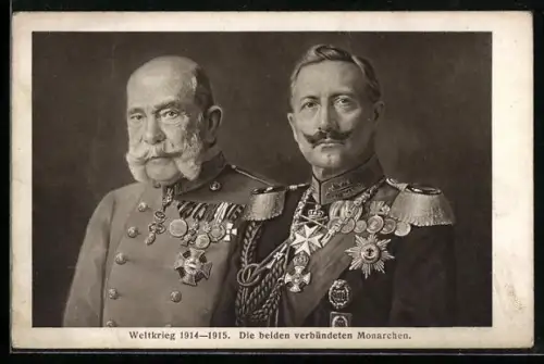 AK Die verbündeten Monarchen Kaiser Franz Josef I. von Österreich und Kaiser Wilhelm II., Zweibund