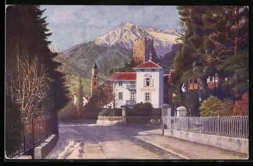 Künstler-AK Meran, Strassenpartie am Meran-Weg nach Obermais