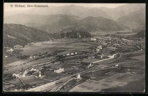 AK St. Michael /Ober-Steiermark, Panorama vom Berg aus