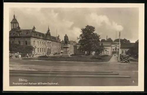 AK Elbing / Elblag, Postamt und Kaiser-Wilhelm-Denkmal