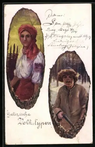Künstler-AK Mann und Frau aus Polen in Tracht