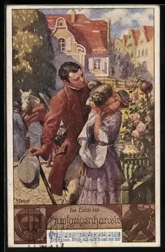 AK Deutscher Schulverein Nr.925: Die Lieder des Zupfgeigenhansls Schatz mein Schatz, reise nicht so weit von mir .