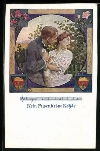 AK Deutscher Schulverein NR 1236: Kein Feuer, keine Kohle, Mann zieht Frau an sich, diese blickt zur Seite weg