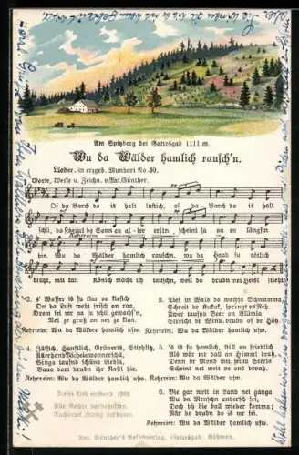 Lied-AK Anton Günther NR 30: Wu da Wälder hamlich rausch`n, Partie am Spitzberg bei Gottesgab