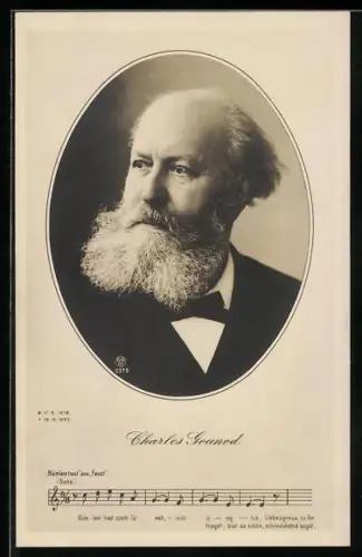 AK Porträt Charles Gounod mit Fliege und Notenzeile