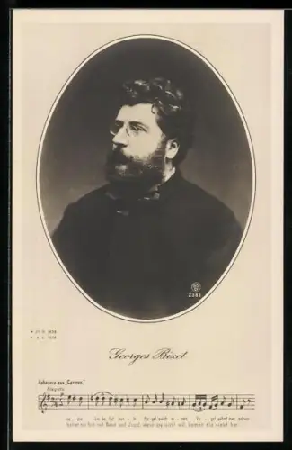 AK Porträt Georges Bixet mit Notenzeile