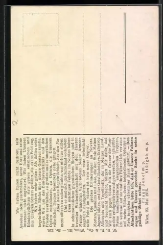 AK Kaiser Franz Josef I. von Österreich in Gedanken an sein Volk nach italienischer Kriegserklärung