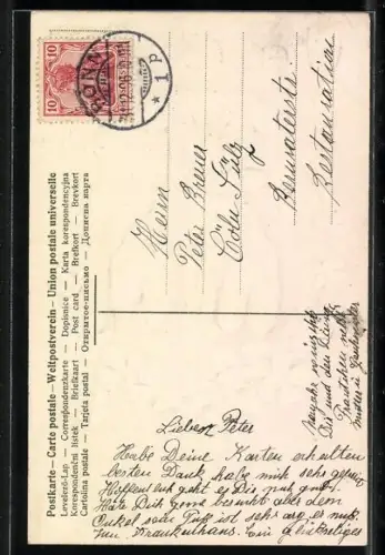 AK Terrier mit Kleeblatt im Maul, Neujahrsgruss