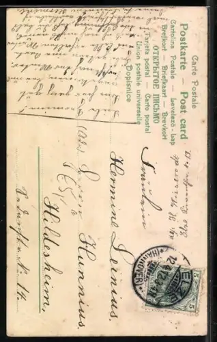 AK Junge Dame auf einem Stein mit Harfe, Jugendstil