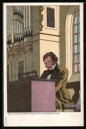 AK Komponist Franz Schubert spielt die Orgel in der Lichtenthaler-Kirche