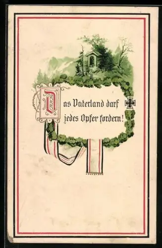 AK Fahnen, Reichsfarben, Eisernes Kreuz, Hütte im Wald