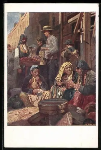 AK Zigeunerinnen mittags beim Essen