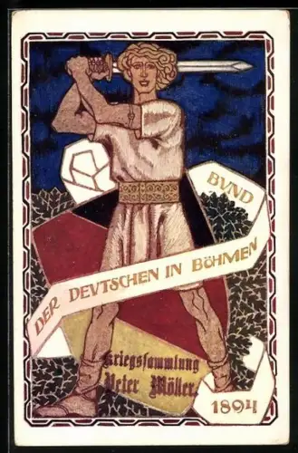 Künstler-AK Bund der Deutschen in Böhmen 1894, Kämpfer mit Schwert