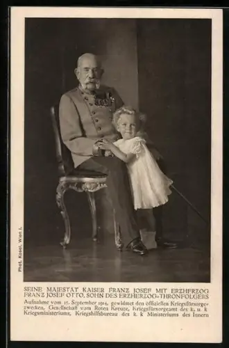 AK Seine Majestät Kaiser Franz Josef I. von Österreich mit Erzherzog Franz Josef Otto, Rotes Kreuz