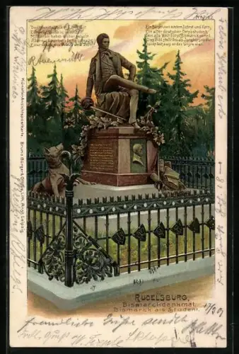 Lithographie Saaleck / Rudelsburg, Bismarckdenkmal