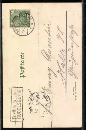 Lithographie Saaleck / Rudelsburg, Bismarckdenkmal