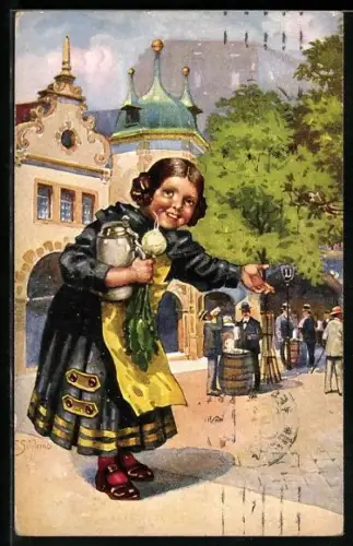 Künstler-AK Ernst Schlemo: Frisch anzapft!, Münchner Kindl