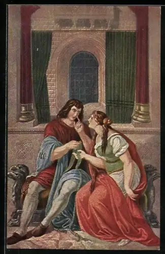 AK Nibelungen, Siegfried übergibt seiner Frau den Ring und Gürtel Brunhildens