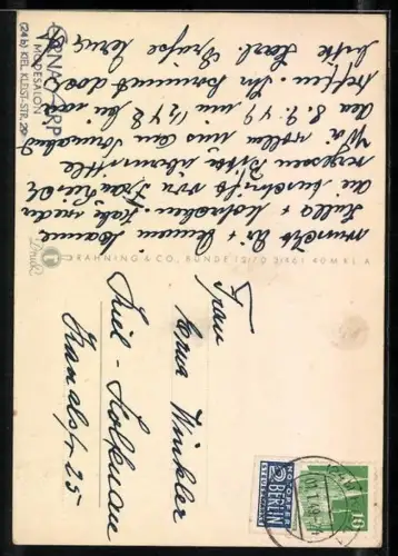 AK Schornsteinfeger auf dem Dachsims mit Leiter und Kleeblatt