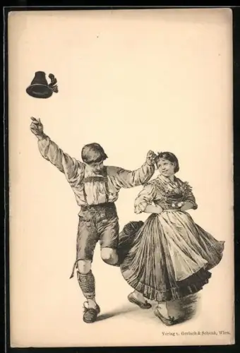 AK Mann und Frau in alpenländischer Tracht beim Tanz