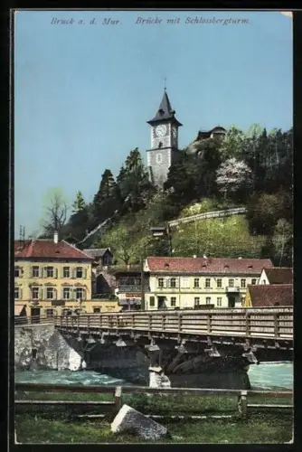 AK Bruck an der Mur, Brücke mit Schlossbergturm