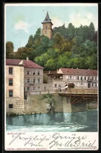 AK Bruck a. M., Blick vom Wasser auf den Ort