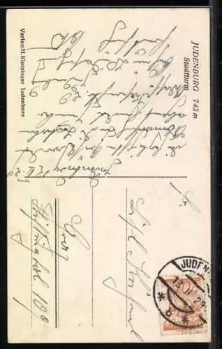 AK Judenburg, Stadtturm, davor eine Fontäne