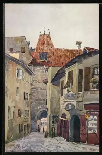 Künstler-AK J. Marschall: Meran, Bozener Tor in der Postgasse