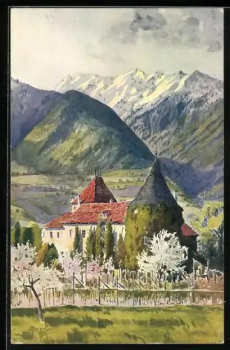 Künstler-AK Meran-Obermais, Schloss Planta