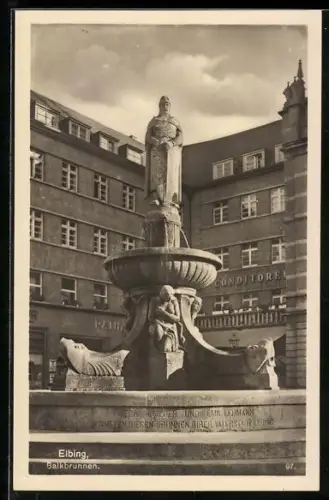 AK Elbing / Elblag, Blick auf den Balkbrunnen