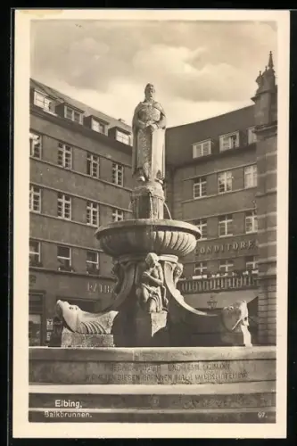 AK Elbing / Elblag, Blick auf den Balkbrunnen