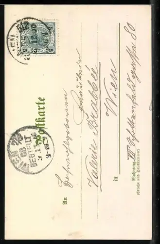 Künstler-AK T.Guggenberger: Allegorie, Torbogen, Glocke, Sternschnuppe, Dezember 1900