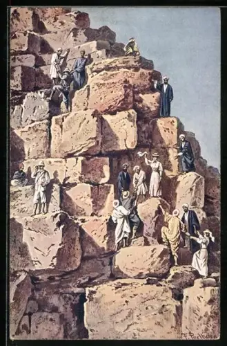 Künstler-AK Friedrich Perlberg: Besteigung der grossen Pyramide