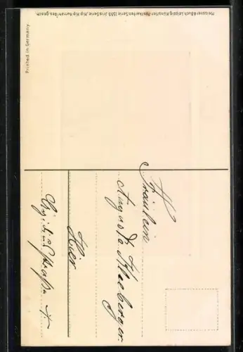 Künstler-AK Meissner & Buch (M&B) Nr. 1553: Reiter durchqueren einen Bachlauf, Passepartout-Rahmen