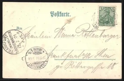 Lithographie Wiesbaden, Wilhelmstrasse mit Geschäft von B. Marxheimer