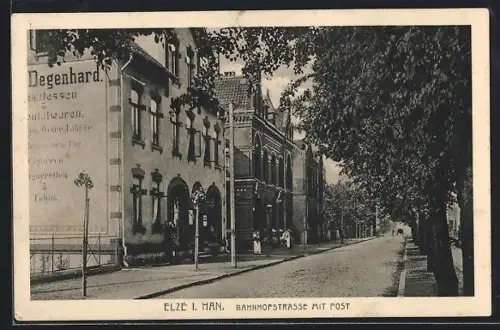 AK Elze i. Hann., Bahnhofstrasse mit Post
