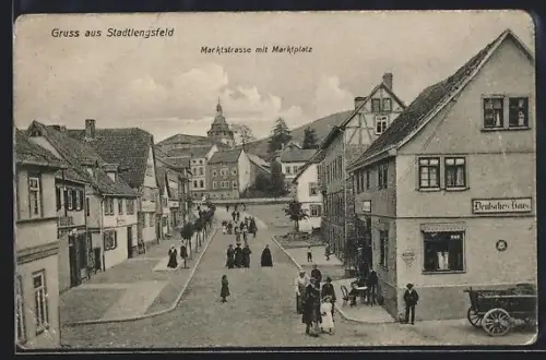 AK Stadtlengsfeld, Gasthof Deutsches Haus in der Marktstrasse mit Marktplatz