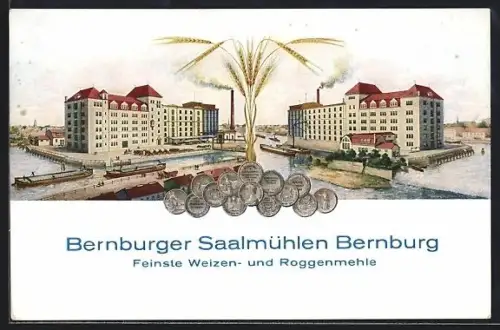 AK Bernburg, Bernburger Saalmühlen, Weizen- und Roggenmehle