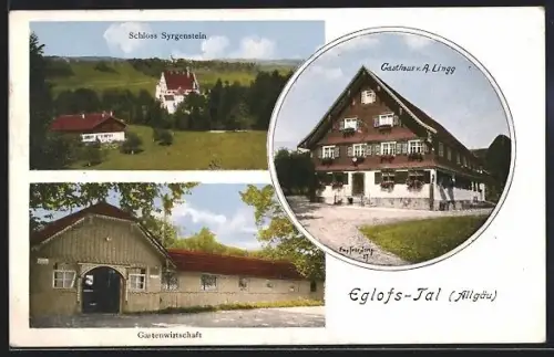 Künstler-AK Eugen Felle: Eglofs-Tal /Allgäu, Gasthaus A. Lingg, Schloss Syrgenstein