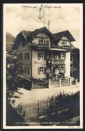 AK Garmisch, Hotel Villa Wetterstein, Inh. Frau Bader