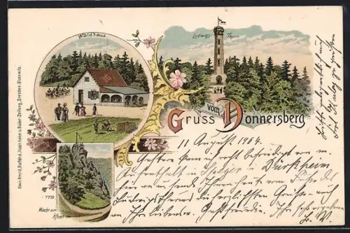 Lithographie Dannenfels, Gasthaus Waldhaus, Ludwigsturm, Wacht am Rhein