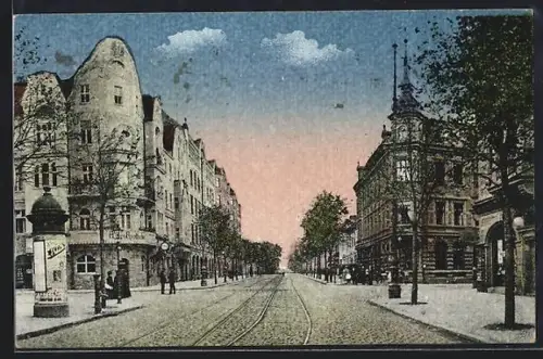 AK Dessau, Häuser an der Franzstrasse, Litfasssäule