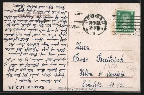 AK Dessau, Häuser an der Franzstrasse, Litfasssäule