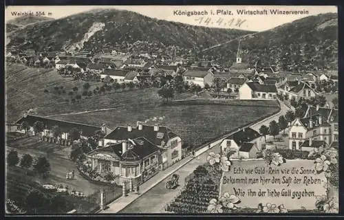 AK Königsbach i. Pfalz, Gasthaus Winzerverein, Ortsansicht aus der Vogelschau