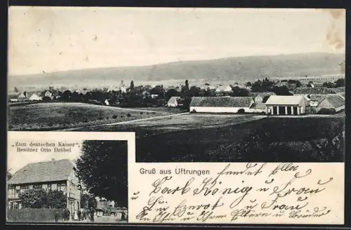 AK Uftrungen, Gasthaus Zum deutschen Kaiser, Bes. Otto Dröbel, Ortsansicht aus der Vogelschau